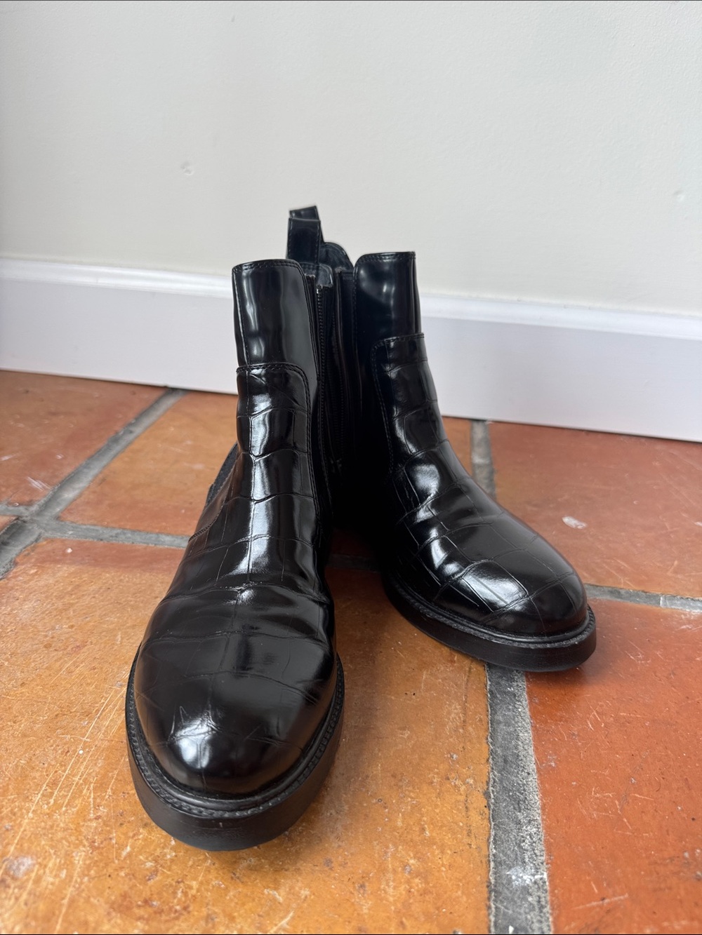 Jeffrey Campbell Black Croc-Embossed Chelsea Booties